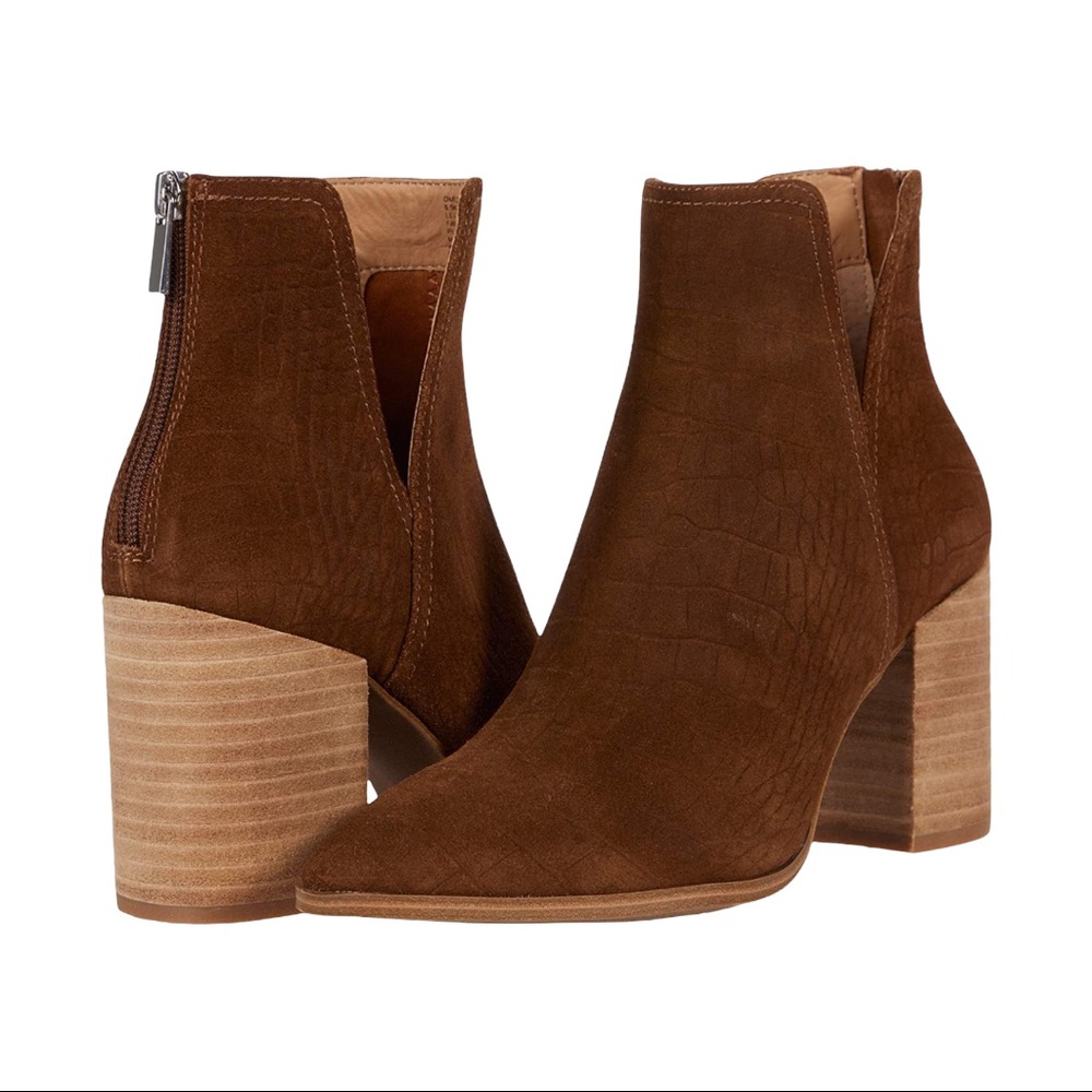 Steve Madden Darci Pointed Toe Cognac Croc Suede Leather Ankle Boots